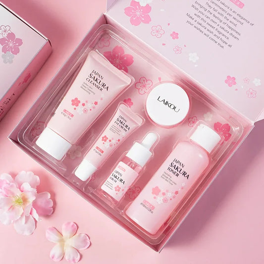 Revitalize Your Skin with the LAIKOU Sakura 5-Piece Moisturizing Set - Perfect for Reducing Fine Lines and Cleansing Pores!