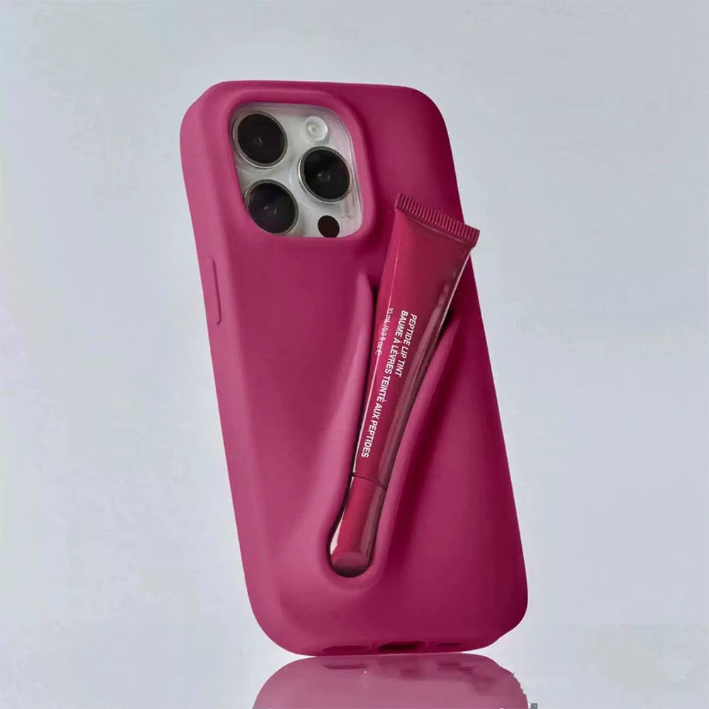 INS Lipstick Lip Holder Soft Silicone Phone Case for Iphone 16 14 Pro 13 Promax 12 11 16 Pro Max plus Portable Lip Gloss Cover