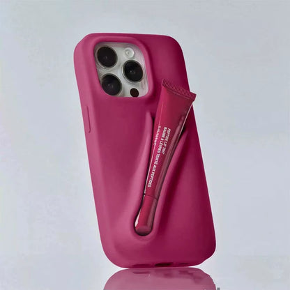 INS Lipstick Lip Holder Soft Silicone Phone Case for Iphone 16 14 Pro 13 Promax 12 11 16 Pro Max plus Portable Lip Gloss Cover