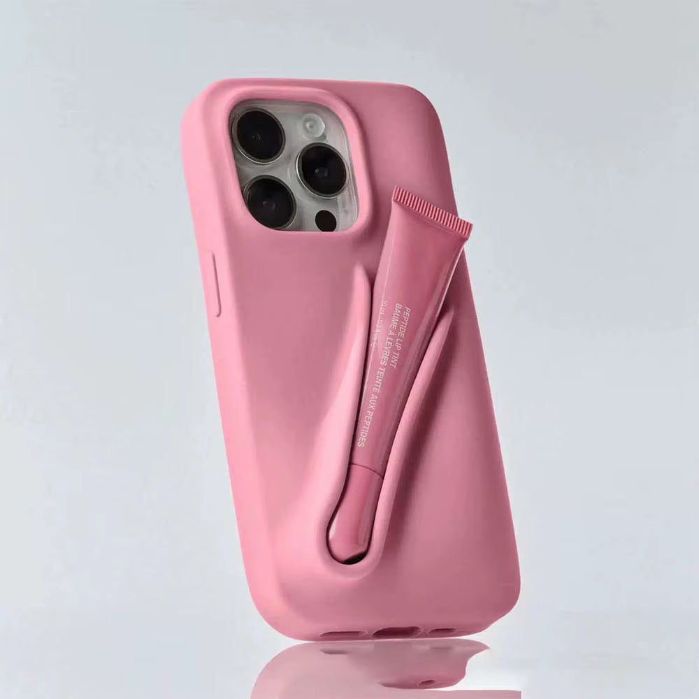 INS Lipstick Lip Holder Soft Silicone Phone Case for Iphone 16 14 Pro 13 Promax 12 11 16 Pro Max plus Portable Lip Gloss Cover