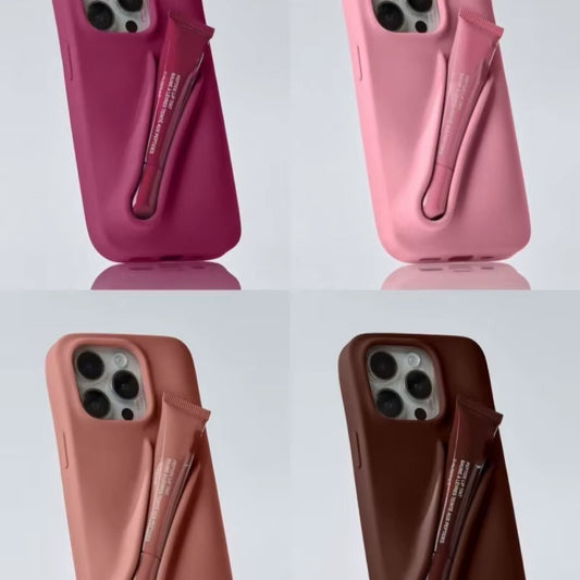 INS Lipstick Lip Holder Soft Silicone Phone Case for Iphone 16 14 Pro 13 Promax 12 11 16 Pro Max plus Portable Lip Gloss Cover
