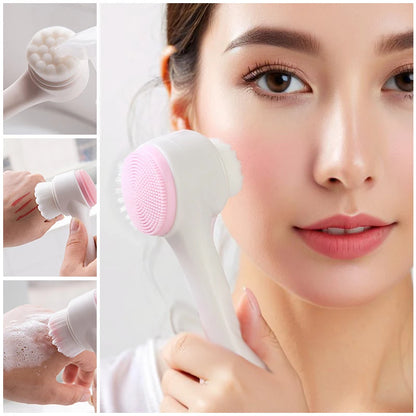 Soft Silicone Facial Cleansing Brush - Dual-Sided Brush Bristles Exfoliatorremove Black Pores Deep Pore-Cleaning Face Wash Brush