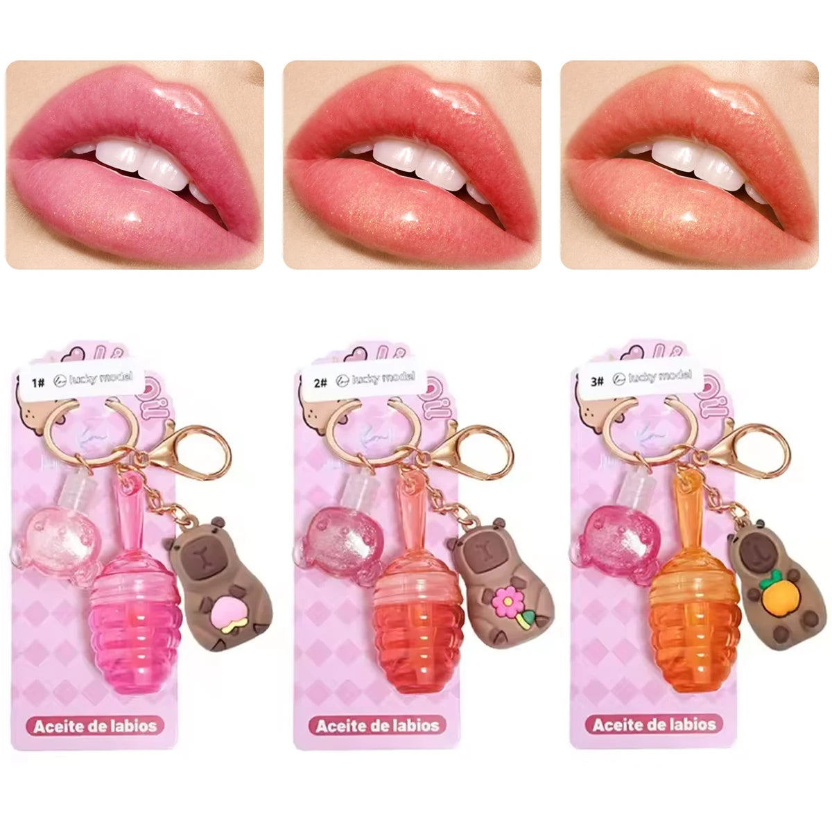 3 PCS Pendant Honey Lip Oil Lip Gloss Set Color Random Hair Long Lasting Easy to Apply Lip Makeup
