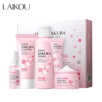 Revitalize Your Skin with the LAIKOU Sakura 5-Piece Moisturizing Set - Perfect for Reducing Fine Lines and Cleansing Pores!