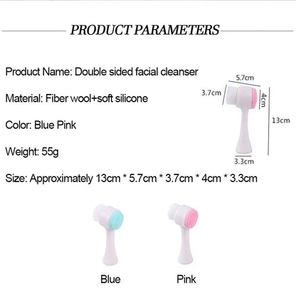 Soft Silicone Facial Cleansing Brush - Dual-Sided Brush Bristles Exfoliatorremove Black Pores Deep Pore-Cleaning Face Wash Brush