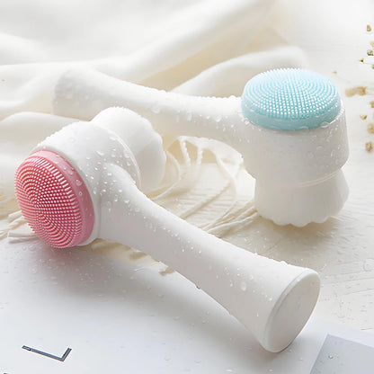 Soft Silicone Facial Cleansing Brush - Dual-Sided Brush Bristles Exfoliatorremove Black Pores Deep Pore-Cleaning Face Wash Brush