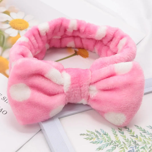 Chic Soft Bow Headbands for SPA and Yoga - Big Solid Color Coral Fleece Elastic Hair Bands for Women - Perfect for Face Washing and Makeup