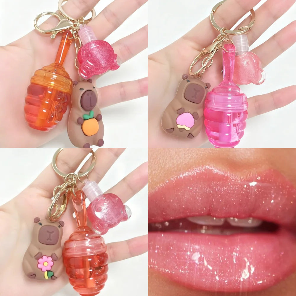 3 PCS Pendant Honey Lip Oil Lip Gloss Set Color Random Hair Long Lasting Easy to Apply Lip Makeup