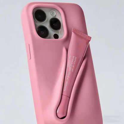 INS Lipstick Lip Holder Soft Silicone Phone Case for Iphone 16 14 Pro 13 Promax 12 11 16 Pro Max plus Portable Lip Gloss Cover