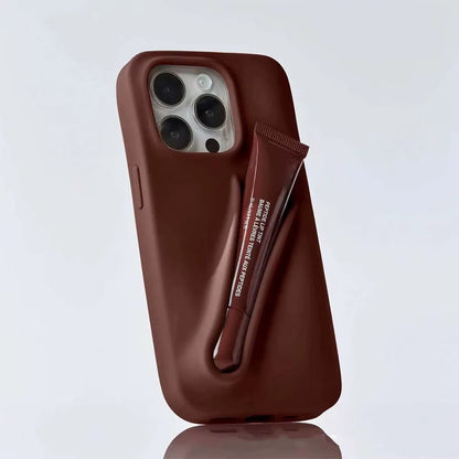 INS Lipstick Lip Holder Soft Silicone Phone Case for Iphone 16 14 Pro 13 Promax 12 11 16 Pro Max plus Portable Lip Gloss Cover